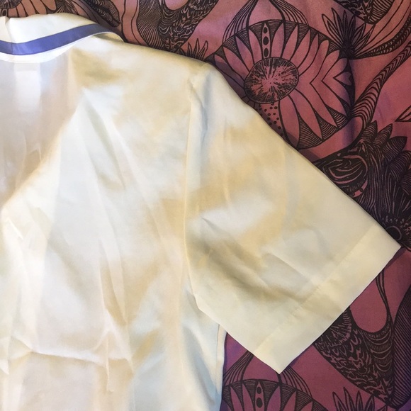 LIZ BAKER White Periwinkle Trim Vntg Blouse VGUC 6 - Picture 5 of 7